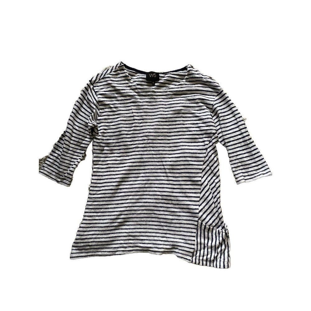 W5 Walter Baker Blouse Top Striped Blue White Cream Pocketed Sailor Large
